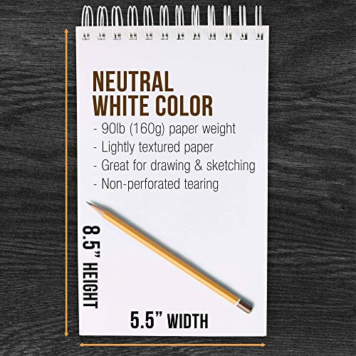 U.S. Art Supply 5.5" x 8.5" Top Spiral Bound Sketch Book Pad, Pack of 2, 30 Sheets Each, 90lb (160gsm) - Acid-Free Heavyweight Paper, Artist US Art Supply