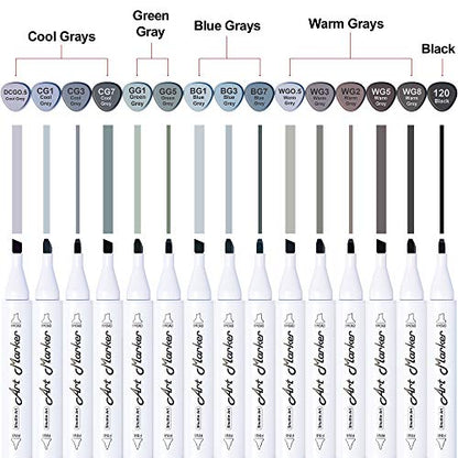 Shuttle Art 15 Colors Grey Tones Dual Tip Art Marker, Permanent Marker Pens Double Ended with Fine Bullet and Chisel Point Tips Perfect for - WoodArtSupply