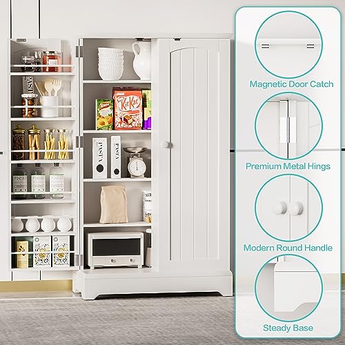 Shahoo Kitchen Pantry Storage Cabinet 41" Tall Freestanding Buffet with Doors and Adjustable Shelves for Entryway, Dining and Living Room, White - WoodArtSupply