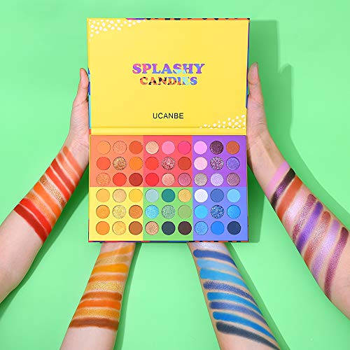 UCANBE 54 Colors Splashy Candies Eyeshadow Palette, Highly Pigmented Matte Shimmer Soft Creamy Glitter Rainbow Bright Powder Eye Shadow Blendable UCANBE