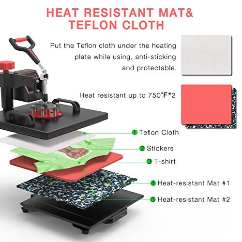 OIIEE Heat Press Machine 5 in 1 Combo Heat Press 15 x 15 Inch Heat Transfer Machine 360-Degree Swing Away Digital Shirt Printing Multi-function Heat - WoodArtSupply