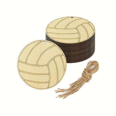 30 Pack Wood Volleyball Cutouts Crafts Volleyball Shaped Wood Slices Volleyball Theme Sports Hanging Ornaments Gift Tags for Home Party Decoration