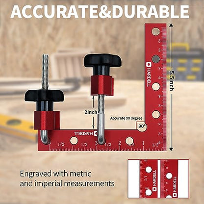 HARDELL 90 Degree Positioning Squares Right Angle Clamps 5.5" x 5.5"(14 x 14cm) Aluminum Alloy Woodworking Carpenter Corner Clamping Square Tool for - WoodArtSupply