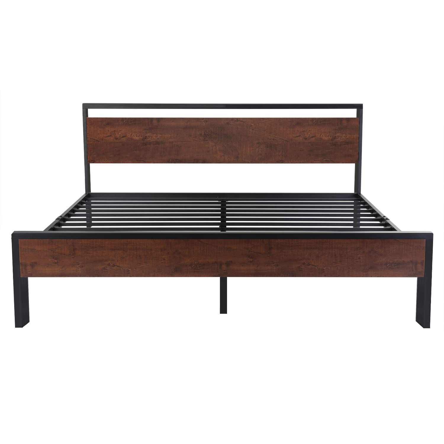 Allewie King Size Heavy Duty Platform Bed Frame with Rustic Wooden Headboard and Footboard Allewie
