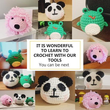 XSEINO Crochet Kit for Beginners - Crochet Start Kit with Step-by-Step Video Tutorials - Learn to Crochet Kits for Adults and Kids - Panda, Frog,