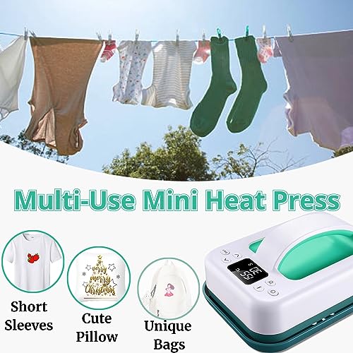 KORGOL Heat Press Machine for T Shirts, 7" × 5" Portable Mini Heat Press Fast Even Heat, Easy Press T Shirt Printer Machine with Insulated Base,for - WoodArtSupply