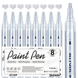 Silver Paint Pen Acrylic Markers: 8 Pack Acrylic Silver metallic Marker Pens for Art Project, Drawing, Rock Painting, Stone, Ceramic, Wood, Cards AKARUED