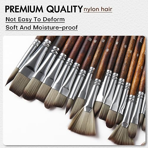 25 Pieces Paint Brush Set, Artist Professional Series, Synthetic Acrylic Paint Brushes with Flat, Filbert, Fan, Dagger, Cat Tongue, Round, Angle, Fuumuui