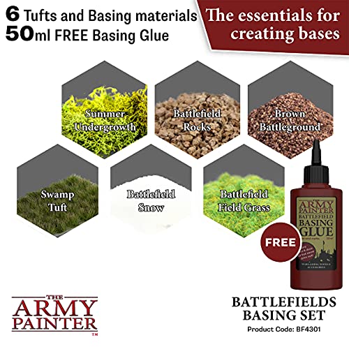 The Army Painter Battlefields Basing Set - Static Grass for Miniature Terrain Basing set - Static Grass & Free Basing Glue, Woodland Scenic Static The Army Painter