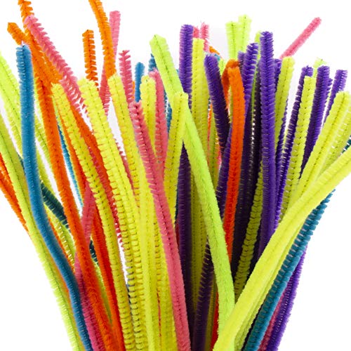 Horizon Group USA 200 Neon Fuzzy Sticks, Value Pack of Pipe Cleaners in 6 Colors, 12 Inches, Chenille Stems, Bendy Sticks, Great for DIY Arts & Horizon Group USA