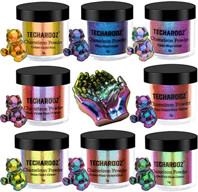 TECHAROOZ Chameleon Mica Powder 8 Color Shift Mica Powder, Holographic Glitter for UV & Epoxy Resin Supplies, Eyeshadow, Acrylic Paint, Nail Decor,