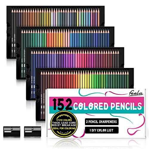 feela 152 Colored Pencils with Pencil Sharpener Premium Soft Core Colors Pencils Set for Adult Coloring Books - WoodArtSupply