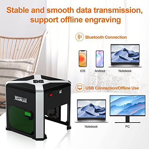 Laser Engraver WAINLUX K6 Pro, 3000mW Laser Engraving Machine, 0.05mm Accuracy, BT Connection Portable Mini Laser Cutter Engraver Tool for Wood Vinyl WAINLUX
