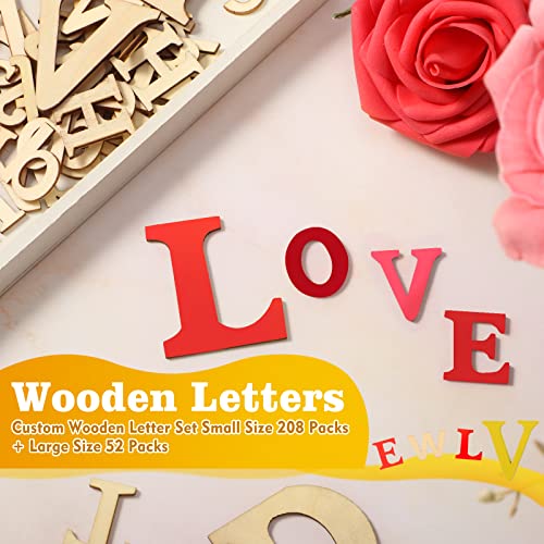 260 Pieces 1 Inches and 2 Inches Wooden Letters Unfinished Wood Alphabet Letter for Crafts Natural Blank ABCs Cutouts Small Home Wall Decor for Blulu