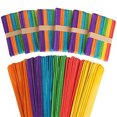 Ziqi 600 Pcs 6Inch Colored Craft Sticks, Rainbow Wooden Popsicle Colorful Craft Sticks for DIY Crafts, Home Art Projects, Classroom Art Supplies Ziqi