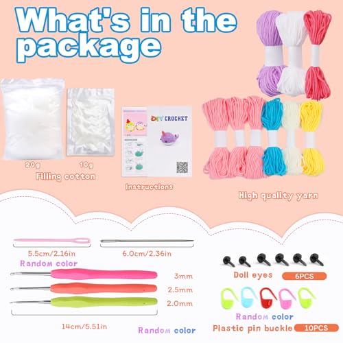 kgxulr Animal Crochet Kit, Knitting Kit for Beginner, Pink Penguin & Purple Whale Crochet Starter Kit for Complete Beginners Adults, Crocheting kgxulr