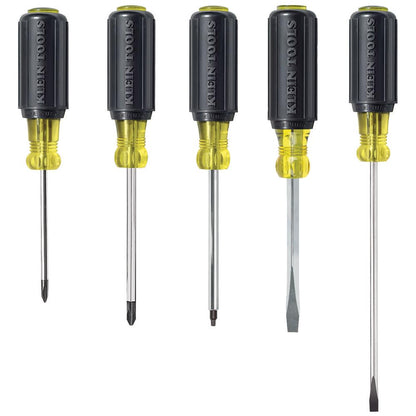 Klein Tools 80031 Screwdriver Set, 5-Piece Kit Includes 2 Slotted, 2 Phillips and 1 Square Tip Screwdriver, Cushion Grip Comfort