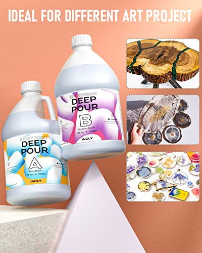 INCLY Deep Pour Epoxy Resin 3 Gallon Kit, 2 to 4 Inch Depth Deep Pour Resin, High Gloss & Bubbles Free for Art Craft River Table, Wood Filler, Bar