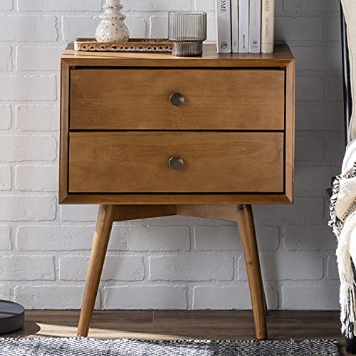 Walker Edison Ella Mid-Century Modern 2-Piece 2-Drawer Solid Wood Nightstand Set, 2 Pack, Caramel Walker Edison