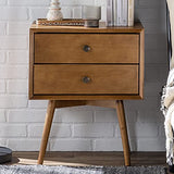Walker Edison Ella Mid-Century Modern 2-Piece 2-Drawer Solid Wood Nightstand Set, 2 Pack, Caramel Walker Edison