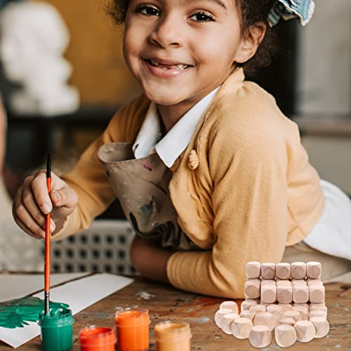 Toddmomy 50pcs Unfinished Wooden Dice Blank Square Blocks 6 Sided Wood Cubes DIY Standard Game Dice Small Wood Cubes with Rounded Corners for Wood Toddmomy