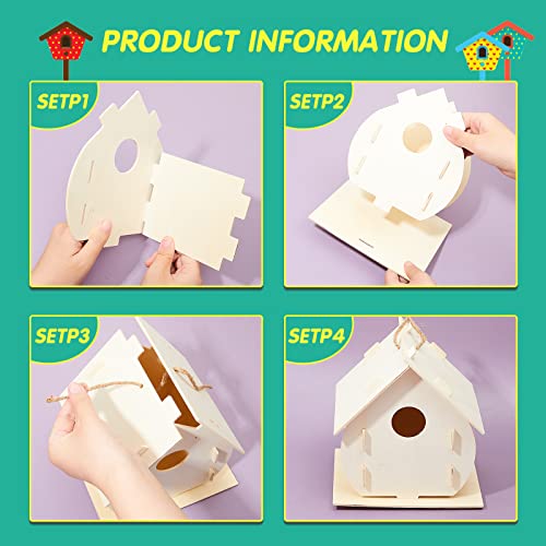 21 Sets DIY Birdhouse Kit for Kids to Build and Paint, Include Unfinished Wooden Bird House, Strips and Colorful Painting Pens for Girls Boys Fun - WoodArtSupply