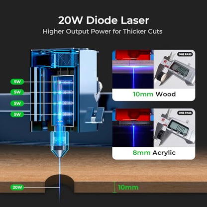 xTool D1 Pro Laser Engraver, 20W Output Laser Cutter DIY Laser Engraving Machine, 120W Laser Cutter and Engraver Machine, Laser Engraver for Wood and