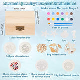 WEBEEDY 2 Sets Mermaid Jewelry Box Unfinished Wood Treasure Chest Mine Jewelry Box DIY Craft Kits with Hinged Lid and Front Clasp Nautical Trinket WEBEEDY