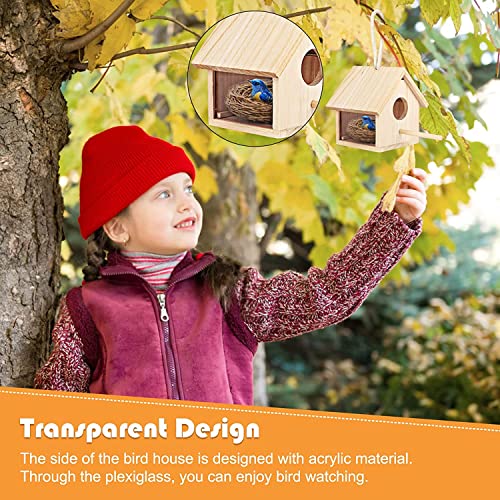 YUEPET 2Pcs Outdoor Bird Houses Transparent Wooden Bird House for Outside with Lanyard and Screws,Hanging Birdhouse Clearance for Finch Bluebird YUEPET