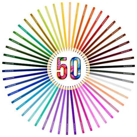 U.S. Art Supply 50 Piece Adult Coloring Book Artist Grade Colored Pencil Set -Vibrant Colors, Smooth Art Drawing, Sketching, Shading, Blending - Fun U.S. Art Supply