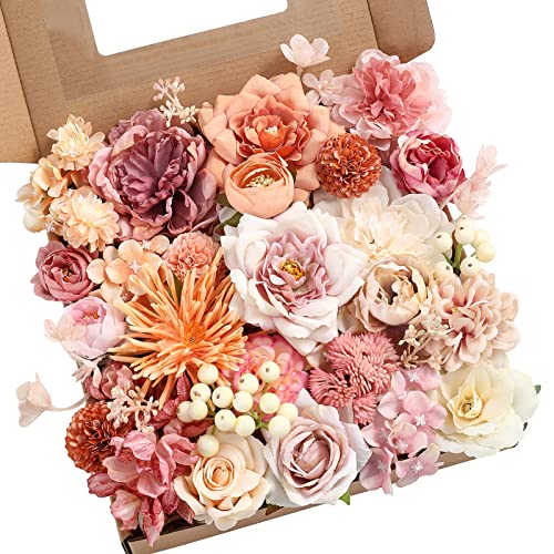 YYHUAWU Artificial Flowers Combo Set Fake Flower Leaf Box with Stems for DIY Wedding Bouquets Centerpieces Flower Arrangements Decorations Baby - WoodArtSupply