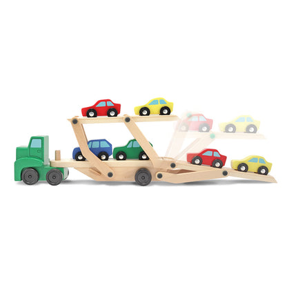 Melissa & Doug Car Carrier Truck and Cars Wooden Toy Set With 1 Truck and 4 Cars - Vehicle Toys, Push And Go Wooden Trucks For Toddlers And Kids Ages - WoodArtSupply