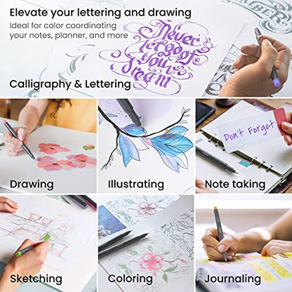 ARTEZA Felt Tip Pens, Set of 24 Landscape Brush Tip Calligraphy Pens for Note Taking, Sketching, Cross-Hatching, Outlining, Dye-Based Ink, Smear-Free