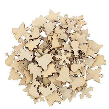 Hestya 150 Pieces Wooden Ornaments Mini Christmas Theme Natural Wood Slices Decorative Wooden Cutout Slices for Christmas Tree Ornaments Hanging DIY