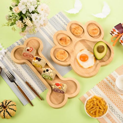 2 Pack Bamboo Serving Trays with Grooves Wooden Dog Paw Bone Shaped Snack Platters Bamboo Charcuterie Board Wood Candy Dish Bowl for Dog Birthday