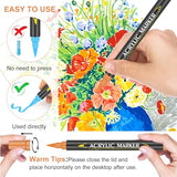 EscriWise 48 Colors Dual Tip Acrylic Paint Pens Set-Permanent Acrylic Paint Markers with Brush and Fine Tip, Water Based Art Paint Pens for Rock EscriWise