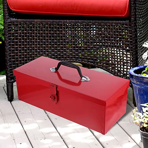 Generic Iron Sheet Tool Box Red Metal Tool Box Metal Household Tool Storage Case with Metal Latch Closure Storage Container, 39X16CM, U181056OK14ZR