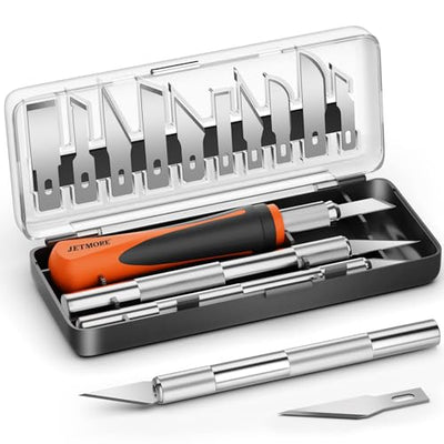 JETMORE 16 Pcs Craft Knife, 3 Pcs Exacto Knife with 13 Pcs SK5 Steel Sharp Blades, Professional Hobby Knife Perfect for Modeling, Carving, Precision