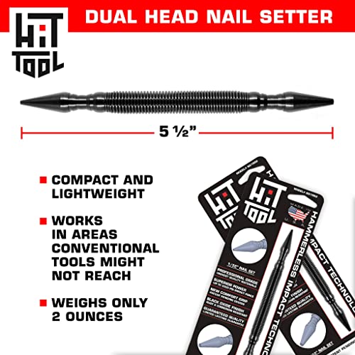 HIT Tool 2-in-1 Spring Loaded Nail Set Tool - 1/32" & 2/32" Combination Nail Set and Punch Hammerless Spring Tool HIT Tool