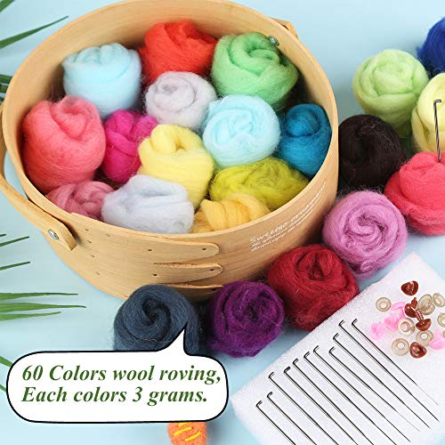 JUPEAN Felting Kit, Needle Felting Kit for Beginner, 60 Colors Wool Roving, Wool Felting Tool Kit with Felting Needles, Foam Mat, Needle Felting JUPEAN