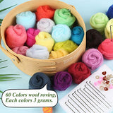 JUPEAN Felting Kit, Needle Felting Kit for Beginner, 60 Colors Wool Roving, Wool Felting Tool Kit with Felting Needles, Foam Mat, Needle Felting JUPEAN