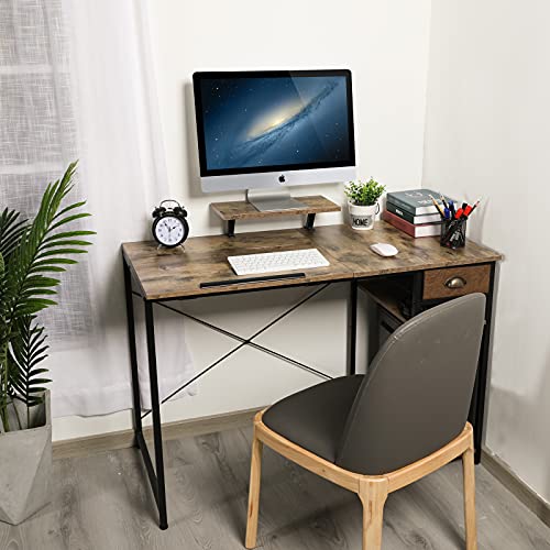 X-cosrack Computer Desk with Storage Shelves Drawer, 43” Home Office Desk with Monitor Stand, Adjustable & Tiltable Draft Drawing Table Writing Study - WoodArtSupply