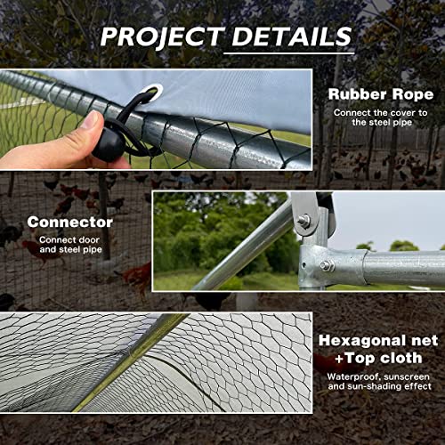 Large Metal Chicken Coop Walk-in Poultry Cage Chicken Run Pen Dog Kennel Duck House with Waterproof and Anti-Ultraviolet Cover for Outdoor Farm iclbc