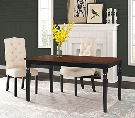 Finch Provence Farmhouse Table, Two-Toned Wood with Turned Legs, Traditional Rustic Furniture Decor for Kitchen or Dining Room, 60" Inch Tabletop, Finch