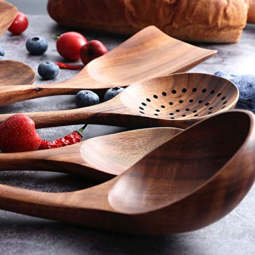 Wooden Utensils Set for Kitchen, Messon Handmade Natural Teak Cooking Spoons Wooden Spatula for Nonstick Cookware (7 sets) Messon