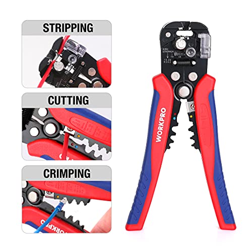 WORKPRO Self Adjusting Wire Stripper, 3-in-1 Automatic Wire Stripper/Cutter/Crimper, AWG10-24, 8 Inch Multi Pliers For Electrical Wire Stripping, - WoodArtSupply