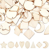 PH PandaHall 160pcs 8 Styles Undyed Wood Pendants Small Natural Star Moon Shapes for Earring Necklace Jewelry DIY Craft Making Tree Ornaments Hanging PH PandaHall