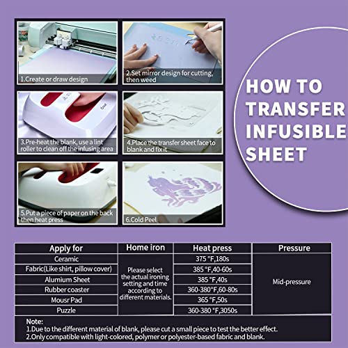 WOWOCUT Infusible Transfer Ink Sheets, Pink and Light Purple Solid Color Heat Transfer Paper 2 Packs Bundle, 12"X12" Sublimation Sheet for Cricut Machine DIY T-Shirt for Girls,Mugs,Canvas Tote