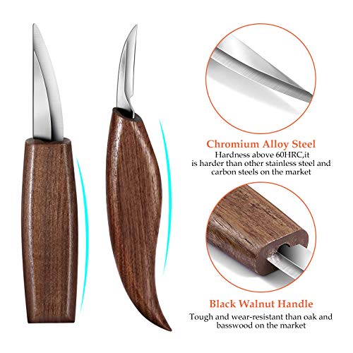 Wood Carving Tools Set, Wood Carving Hand Tools for Beginners with Whittling Knife Detail Wood Carving Knife and 12pcs SK2 Carbon Steel Wood Carving