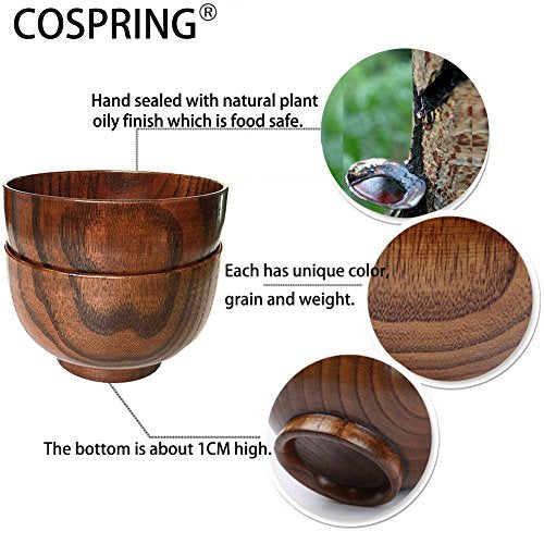 Cospring Handmade Wood Bowl, Mug, for Rice, Soup, Dip, Coffee, Tea, Decoration (4PCS Jujube Bowls, M: 4.5'' Dia x 2.6'' High) - WoodArtSupply